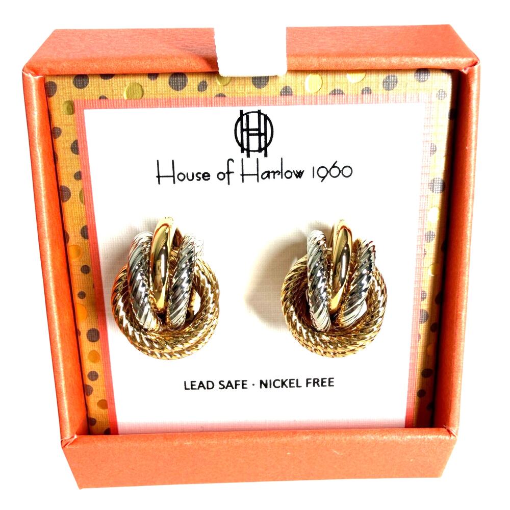 House of Harlow 1960 Two-Tone Twisted Knot Door Knocker Earrings (NIB)